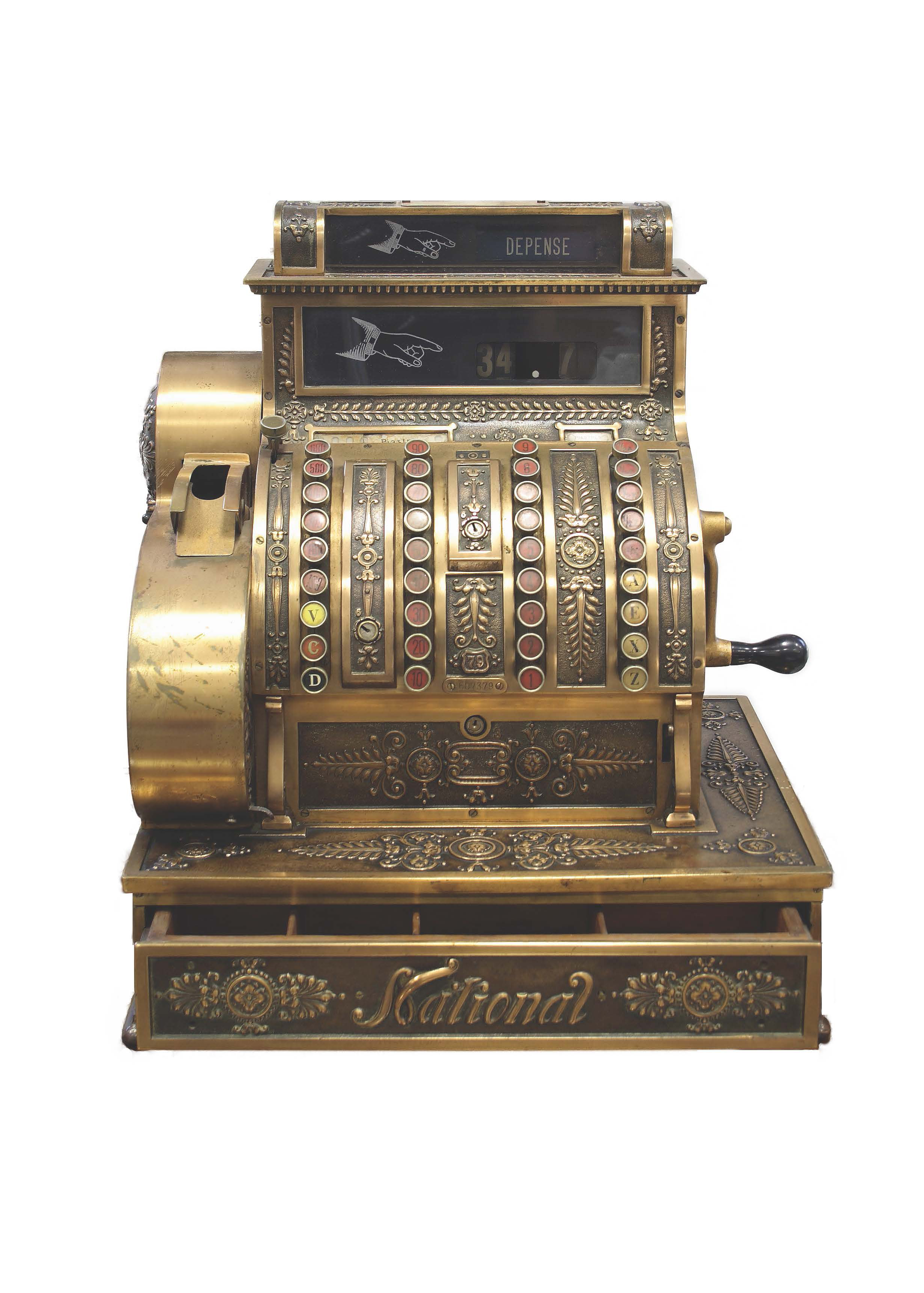 National manual cash register.  Manually operated cash register