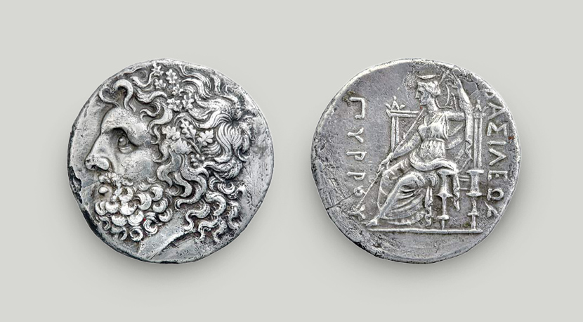 2 sides of silver tetradrachm of Pyrrhus 