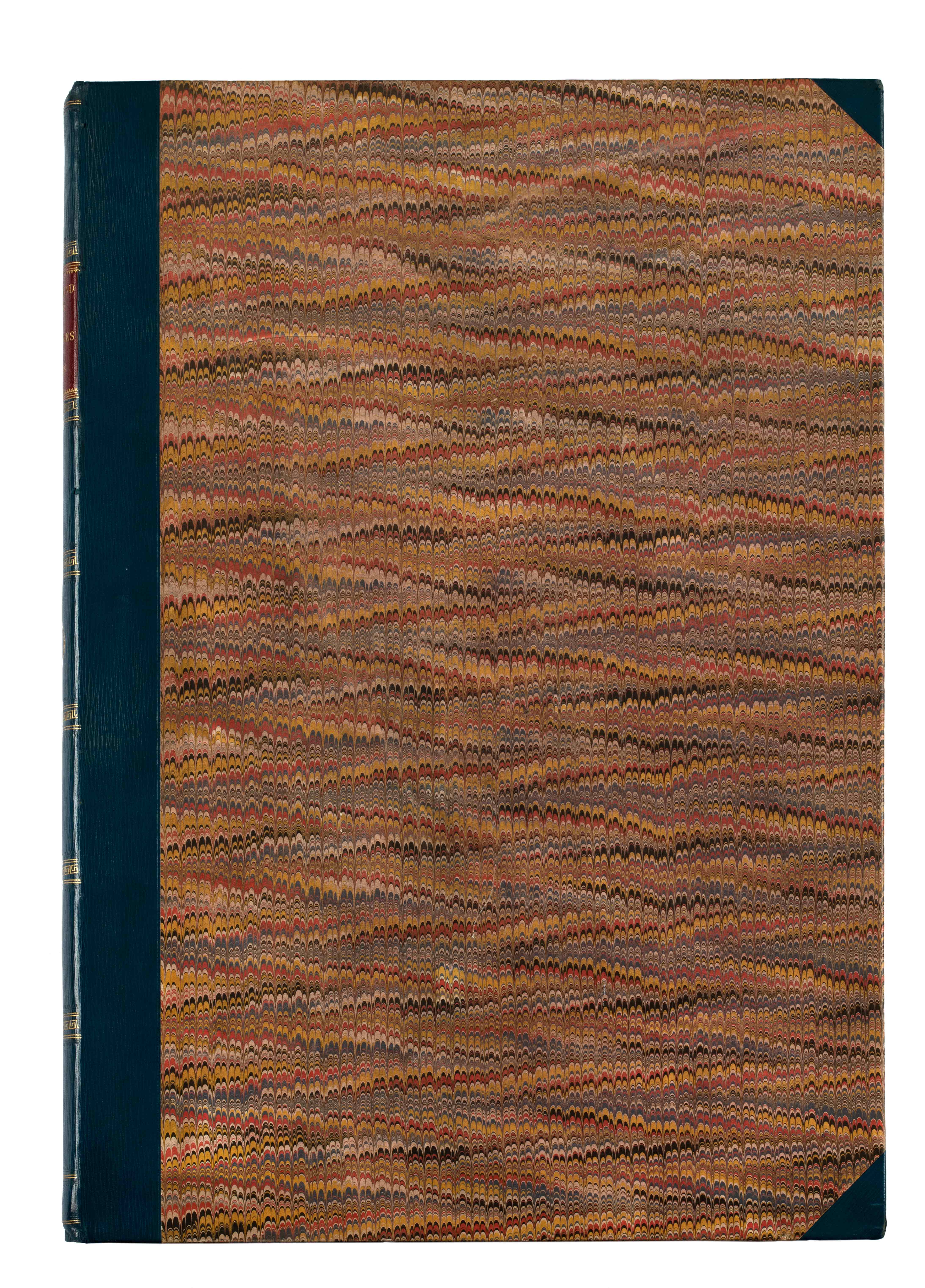 Hardback cover of the book The Antiquities of Athens. Volume the Second, with colourful decorative elements.  The book The Antiquities of Athens. Volume the Second