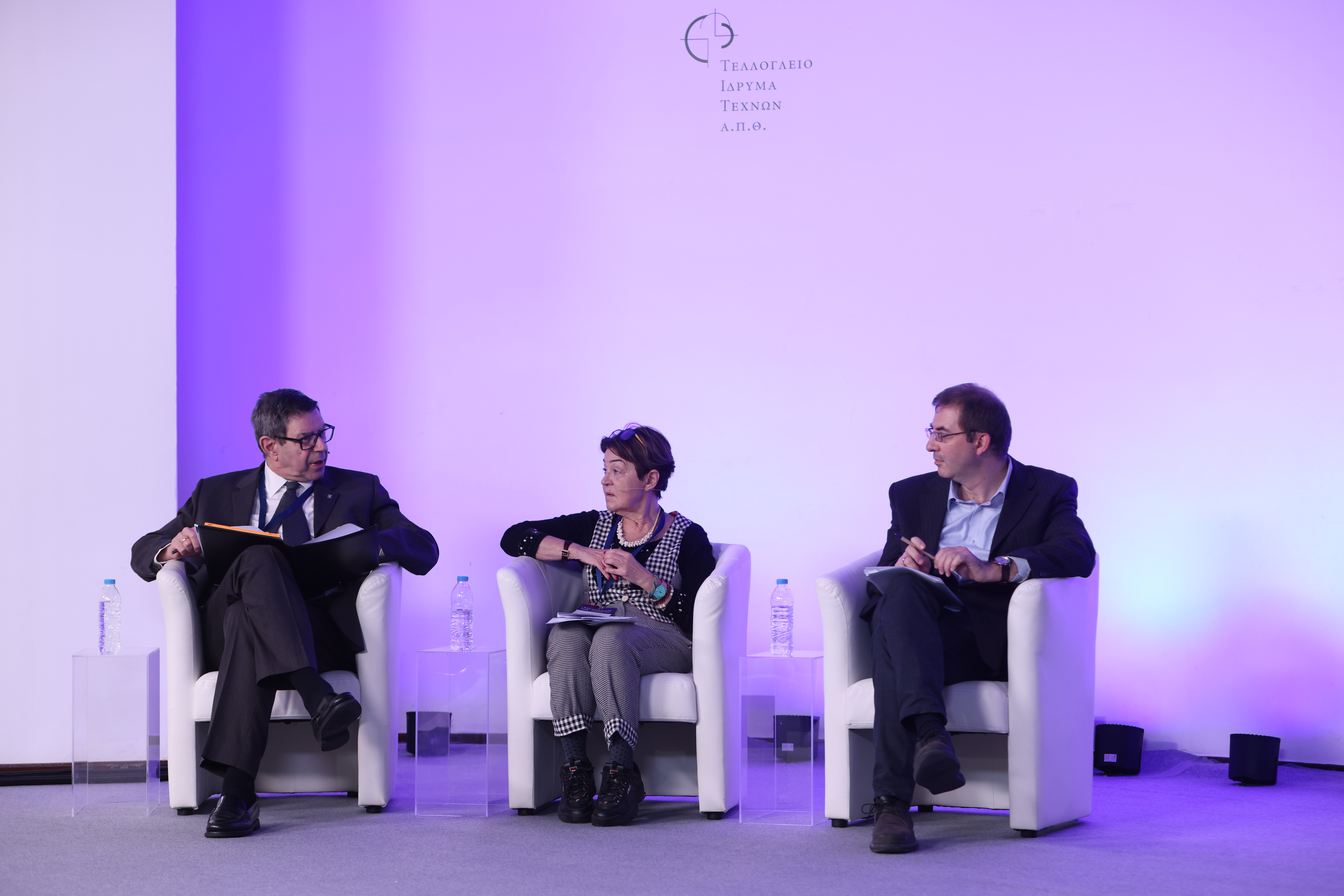 From left to right: Kostas Kostis, Eftihia Voutira, (University of Macedonia) and  Spyridon Ploumidis (National and Kapodistrian University of Athens). 