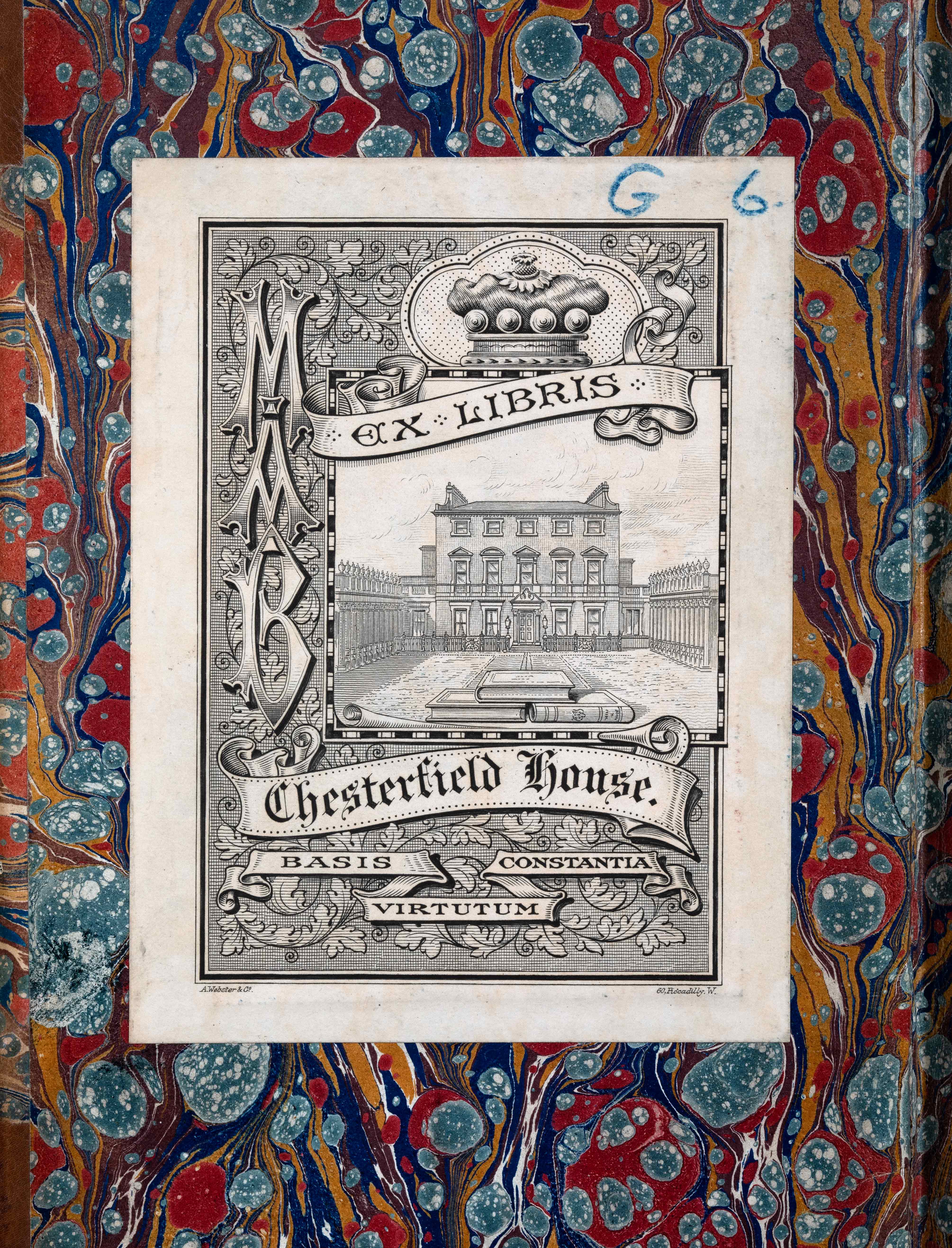 Cover with etching of a large building with a large garden and the publisher’s name.  Cover of Thucydidis de bello Peloponnesiaco