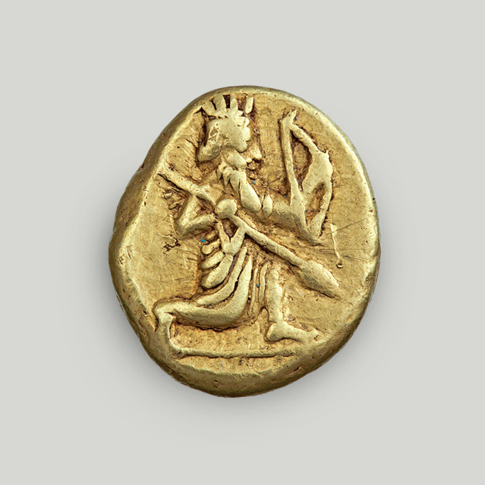 Χρυσό νόμισμα που απεικονίζει τοξότη βασιλιά με δόρυ.  Χρυσός δαρεικός