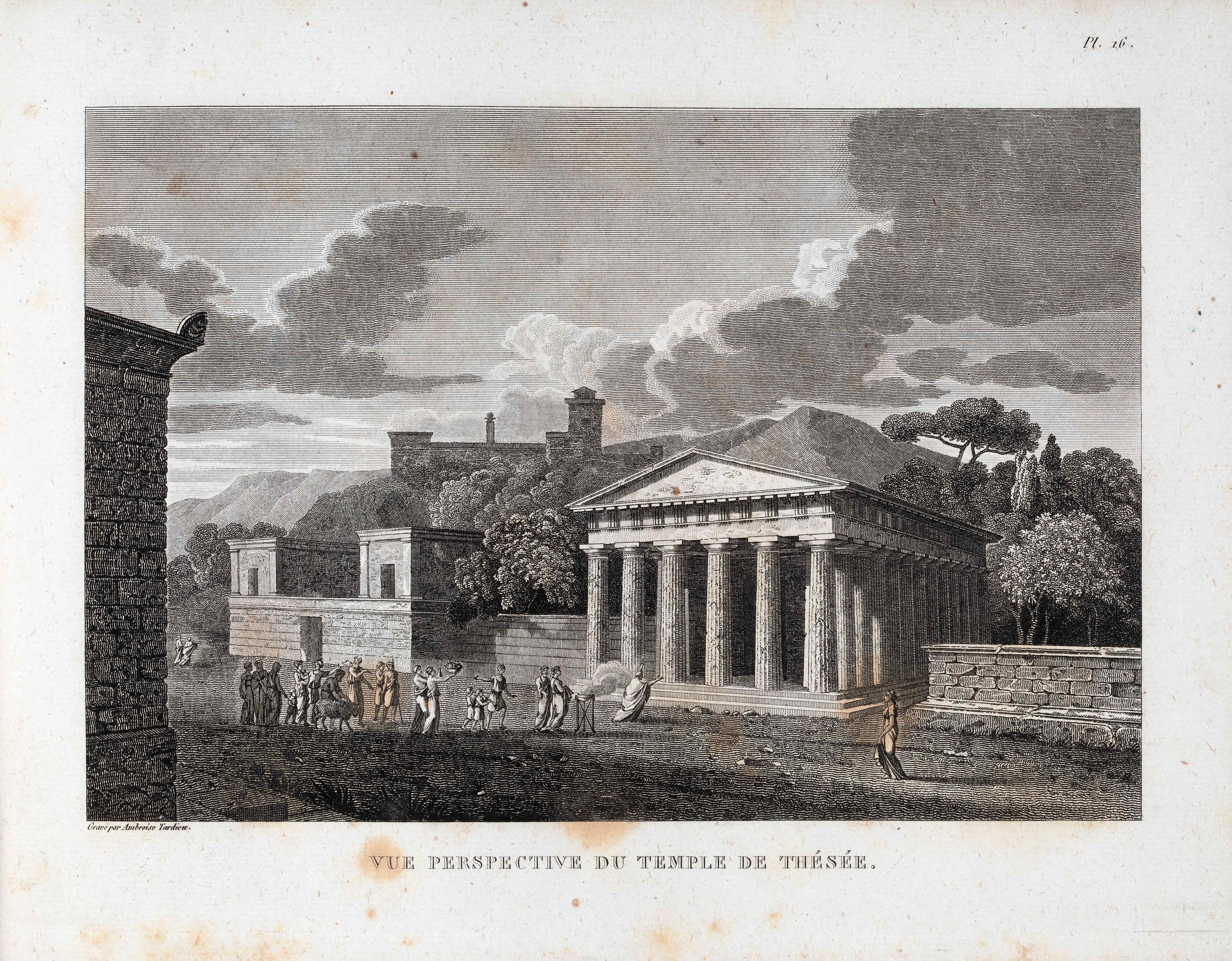 Etching depicting the Temple of Hephaestus at Thissio. Picture from the book Voyage du jeune Anacharsis en Grèce