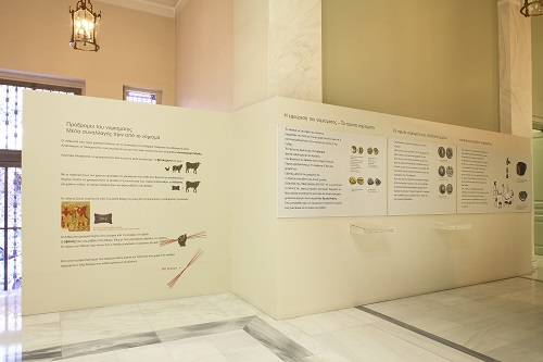 The exhibition area, with relevant useful material.  “Ancient Coins in the Alpha Bank Collection. Contemporary Inspiration for the Sculpture of Giorgos Lappas” exhibits