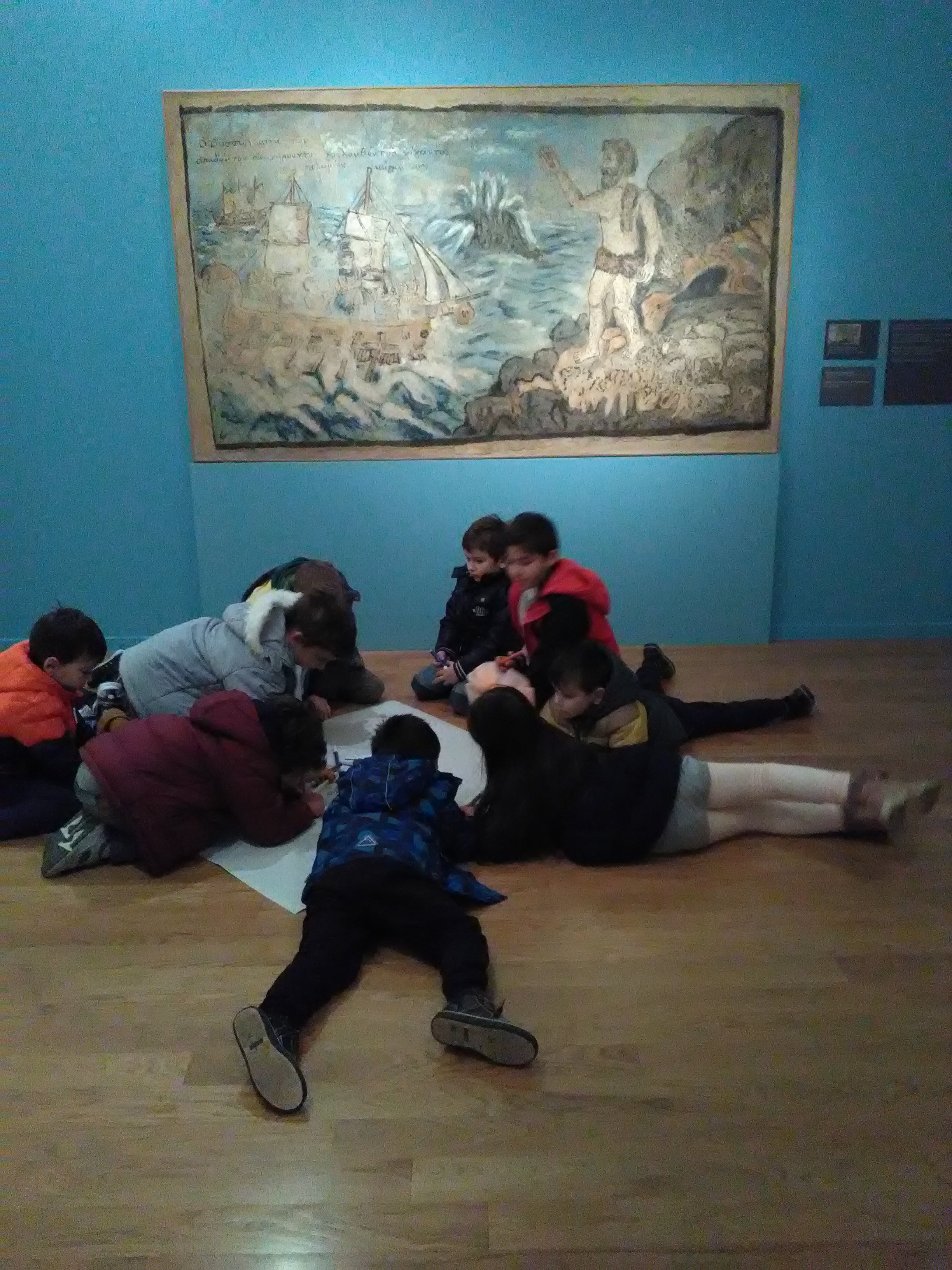 Photo of the exhibition space with students Guided tours at the Alpha Bank Cultural Centre in Nafplio