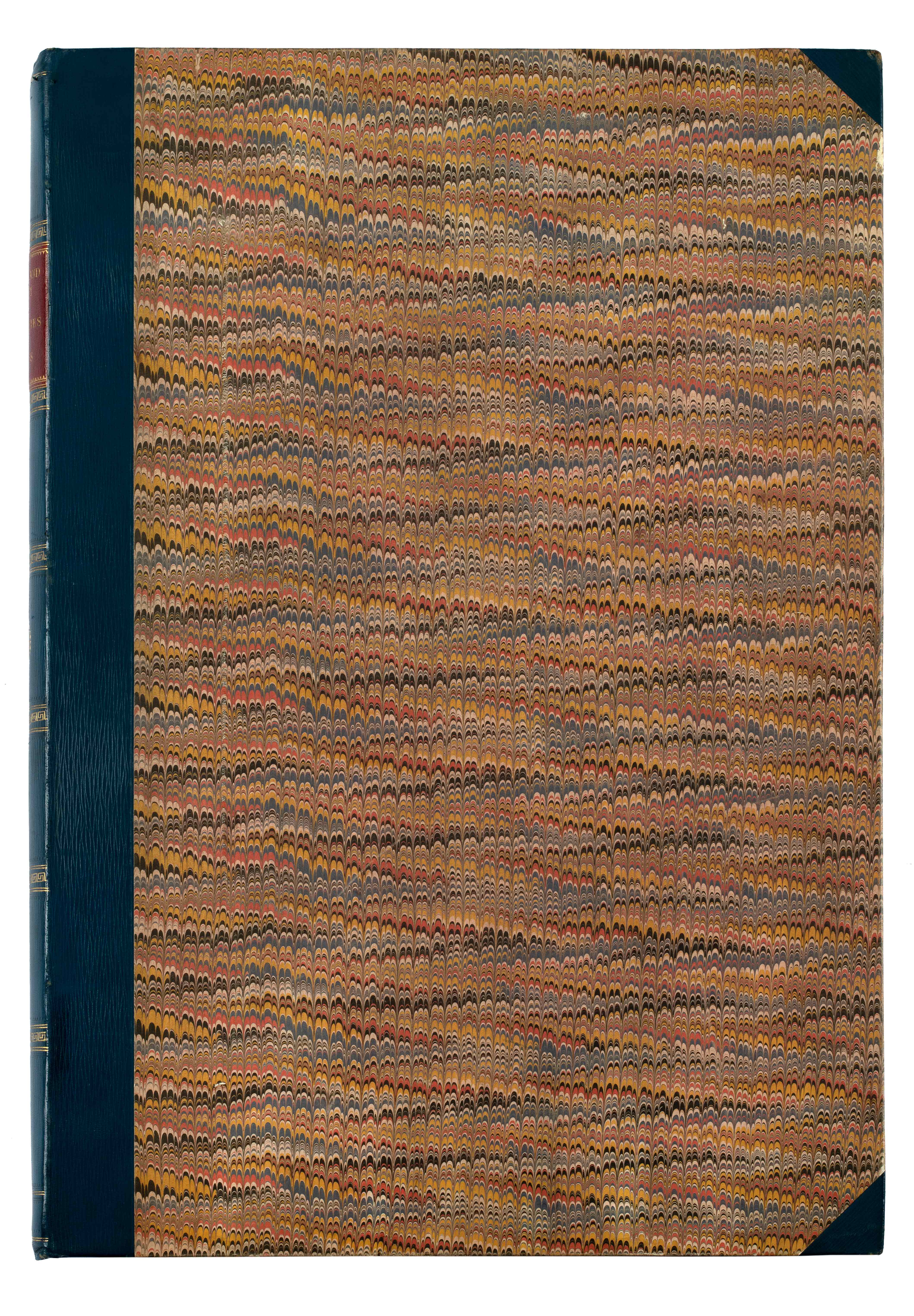 Hardback cover of the book The Antiquities of Athens. Volume the Third, with colourful decorative elements. The book The Antiquities of Athens. Volume the Third