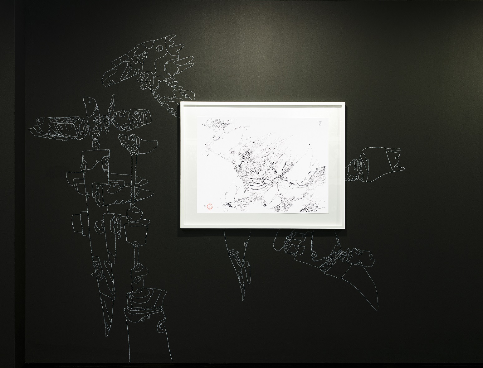 Digital print with lines on white background.  Print from the exhibition “Digitals”